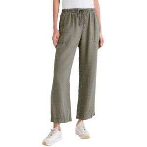 Splendid Linen Blend Cropped Pants Women’s Large Army Green Wide Leg Pull On